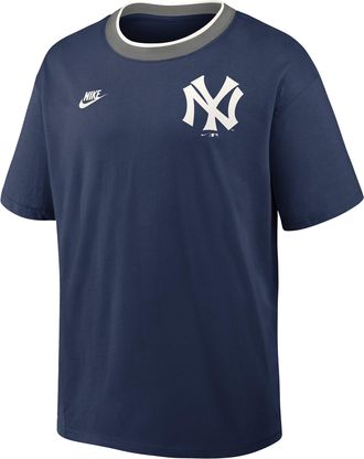 Nike New York Yankees Cooperstown Ringer Nike Mens MLB T-Shirt in Blue | 045Q0IB7N27-N3R