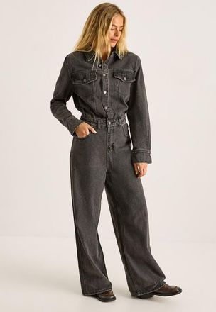 NASTY GAL Denim Shoulder Pad Boilersuit in Washed Black at Nordstrom, Size 10