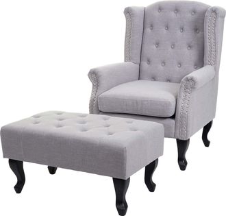 Hhg Hhg - Nunca Usado] Sill&oacute;n Chesterfield, Sill&oacute;n Club Reclinable Sill&oacute;n Wing, Tela/textil Hidr&oacute;fugo, Gris Con Otomana