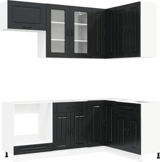 vidaXL Unidad De Cocina Kalmar 8 Uds. Negro Madera De Ingenier&iacute;a Vidaxl