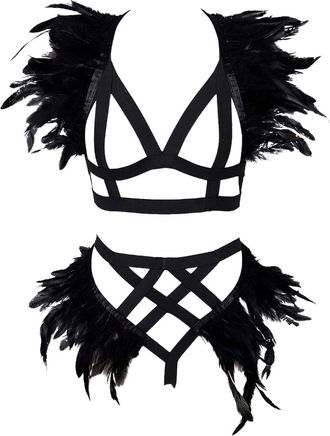 Generic Carnival Womens Feather Body Belt Punk Gothic Leg Photography Clothing Accessories (Black, One Size)