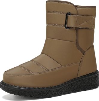 Generic Womens Winter Snow Boots Short Mid-Calf Ankle Booties Waterproof Non-Slip Fleece Lined Slip-On Fashionable Gift For Mom(Brown,3.5 UK)