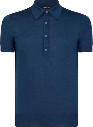 Tom Ford Zijde Viscose Polo in Saffier - Heren - Polos - Blauw - M - Tops