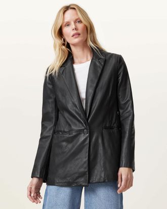 AllSaints Deri Single Breasted Leather Blazer