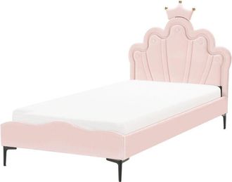 Beliani Kids Bed Crown Velvet RUBIAN 90 x 200 cm (EU Single) With LED Lights Pink
