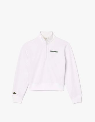 Lacoste Womens Relaxed-Fit Zip-Up Print Sweatshirt - White - Size: 14