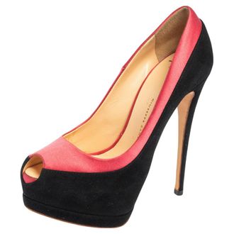 Giuseppe Zanotti Black/pink Suede And Satin Peep Toe Platform Pumps