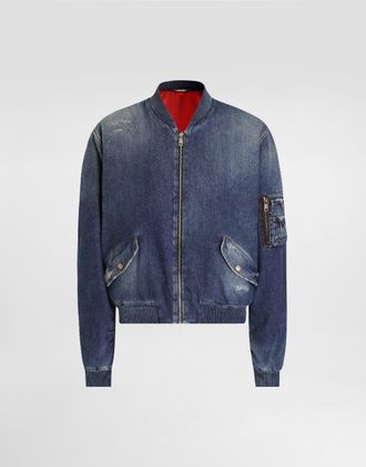 Dolce & Gabbana Denim Bomber Jacket - Man Denim Multi-colored 48