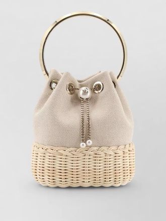 Jimmy Choo London bon bon canvas raffia metal handle bag