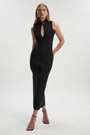 Karen Millen Womens Figure Form Bandage Sleeveless Pencil Knit Maxi Dress - Black - Size X-Small