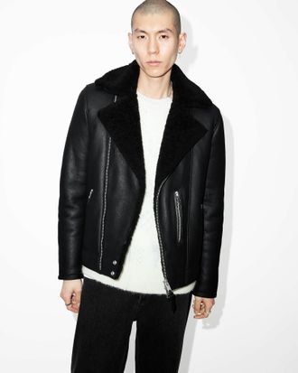 AllSaints Leather Xena Shearling Biker Jacket, Size: M