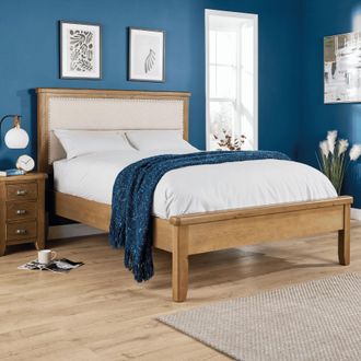 Home Source Industries Solid Wood Double Bed Frame Wooden Slats Bedroom Furniture Smoked Oak in Brown