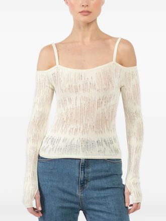 Isabel Benenato lace strap blouse - Wit