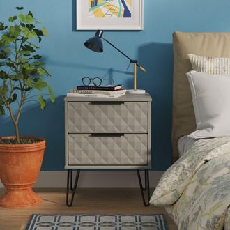 Lewis's Harlequin 2 Drawer Bedside in Dusk Grey - Ready Assembled - Lewiss Home | TJ Hughes