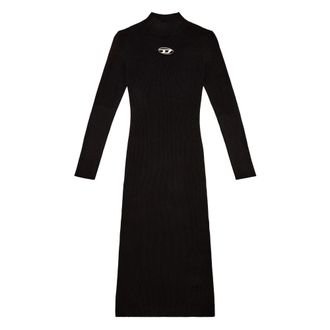 Diesel Ribgebreide Jurk met D-plaat - Dames - Kleedjes - Zwart - L - Polyester - Kleedjes