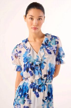 Misa Connie V-Neck Top In Blurred Bouquet