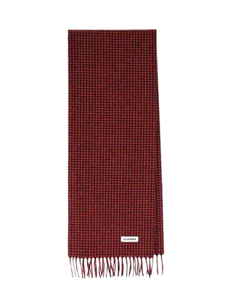 Jil Sander Checkered Virgin Wool Scarf with Fringed Edges and Logo Tag