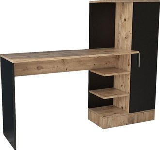 Calicosy Escritorio con estantes y 1 armario H120 cm - Efecto Madera y negro