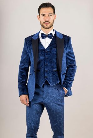TruClothing 3 Piece Suit Velvet Paisley Shawl Collar Tailored Fit Wedding Tuxedo