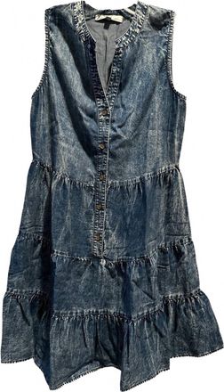 Red Haute Mini Tiered Denim Dress In Dark Denim