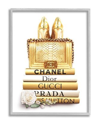 Stupell Industries Divine Golden Fashion Purse On Glam Designer Books Wall Art