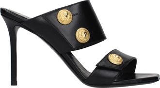 Balmain Black Leather Stiletto Heel Womens Sandals