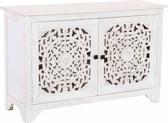 Wanderlust Deco Aparador De Madera Tallado Blanco 120x40x82h Cm