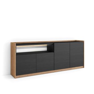 Skraut Home Aparador efecto madera negro y roble 207x37x80cm con Led