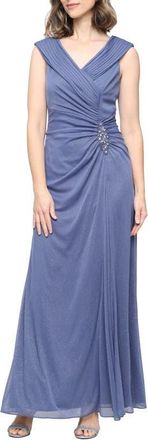 Alex Evenings Glitter Mesh Gown in Dusty Blue at Nordstrom, Size 16