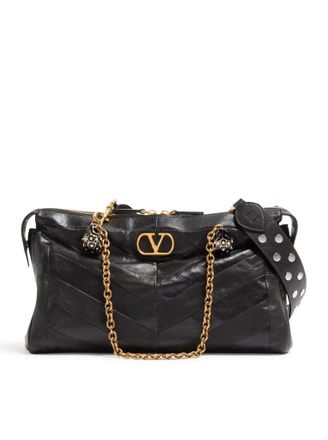 Valentino Garavani PANTHEA CHEVRON-PRINT NAPPA LEATHER SHOULDER BAG - Valentino Garavani - Woman