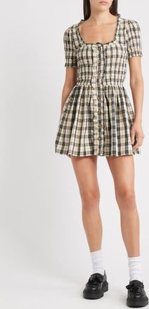 Damson Madder Mansi Check Organic Cotton Minidress in Butter at Nordstrom, Size 10 Us