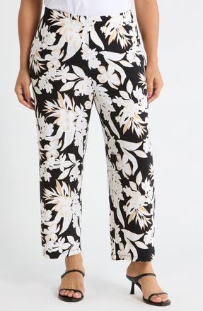 Anne Klein Print Knit Crop Wide Leg Pants in Anne Black Multi at Nordstrom, Size 0 X