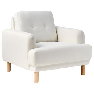 Beliani Beliani - Sill&oacute;n Retro De Tela Tapizado Poli&eacute;ster Patas Madera Asiento Grueso Blanco Crema Tuve