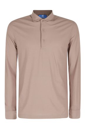 Kired Brown Positano Buttoned Side Slits Cotton Long Sleeve Polo Shirt