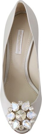 Dolce & Gabbana Womens White Crystals Peep Toe Heels Satin Pumps Shoes Viscose Silk