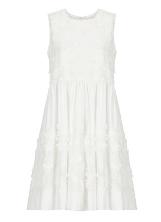 P.A.R.O.S.H. Cubo26 Floral Embroidered Cotton Dress with Flared Hem