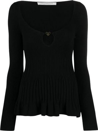Alberta Ferretti Fitted Ribbed Peplum Sweater