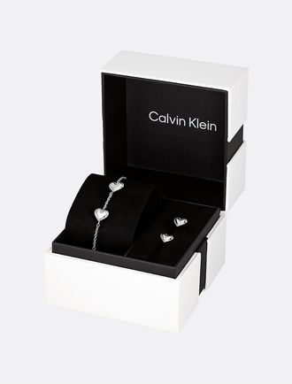 Calvin Klein Mens Heart Bracelet and Earrings Gift Set - Metallic - OS