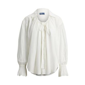 Ralph Lauren Overhemden, Dames, Wit, L, Overhemd met strikdetail en lange mouwen