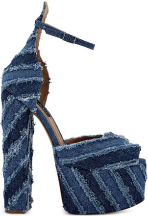 Philipp Plein 120mm Mixed Denim platform pumps - women - Calf Leather/Calf Leather/Polyester - 37 - Blue