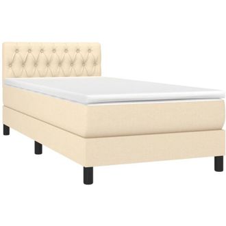 vidaXL Cama Box Spring Colch&oacute;n Y Luces Led Tela Crema 90x200 Cm Vidaxl