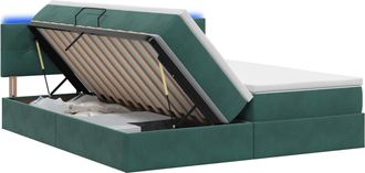 vidaXL Cama De Almacenamiento Led Con Colch&oacute;n Verde Oscuro Vidaxl