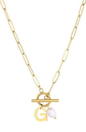 Adornia 18K Gold Plated Pearl & Initial Toggle Pendant Necklace in White/Gold-G at Nordstrom Rack