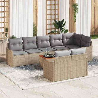 vidaXL Conjunto De Sof&aacute; De Jard&iacute;n 9 Pcs Beige Polirat&aacute;n Vidaxl