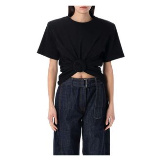 Magda Butrym Tops, Dames, Zwart, S, Katoen, Zwart Geknoopt T-shirt met Schoudervullingen