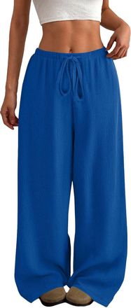 Generic wide leg trousers for women uk Drawstring Elastic Waist cotton linen casual pants Solid Color Loose Comfortable lightweight joggers quick dry tracksui