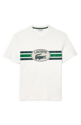Lacoste Chest Stripe Graphic T-Shirt in Farine at Nordstrom, Size 8