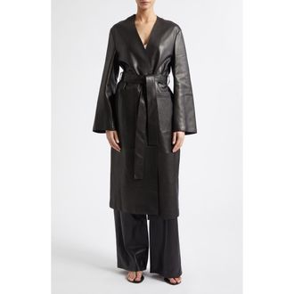 Nour Hammour Ruelle Smooth Leather Coat in Noir Classique at Nordstrom, Size 38