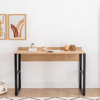 Dmora Escritorio Chietino, Un Estante, Tono Roble, Estructura Negra, 112x60x79h Cm Marr&oacute;n Roble