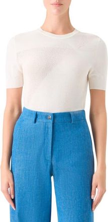 Akris Sunbeam Short Sleeve Silk & Cotton Sweater in Ecru at Nordstrom, Size 10